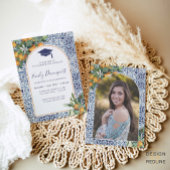 Blauwe tegels Afstuderen Uitnodiging Foto op rug