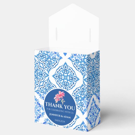 Blauwe Tegels Amalfi Bloemen Bruiloft Dank u Tas Bedankdoosjes (Geopend)