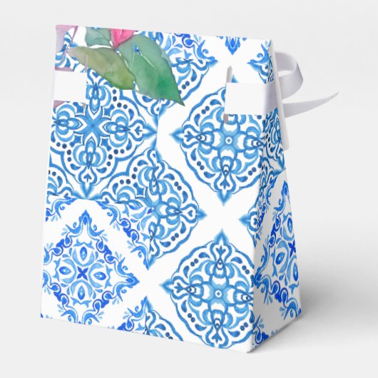 Blauwe Tegels Amalfi Bloemen Bruiloft Dank u Tas Bedankdoosjes (Achterkant)