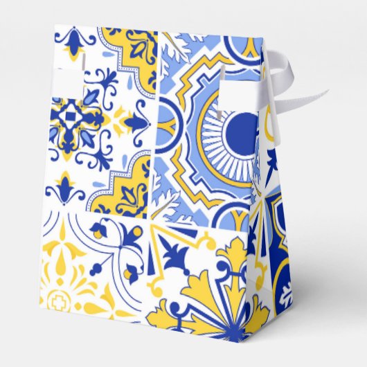Blauwe Tegels Amalfi Lemon Bruiloft Dank je Tas Bedankdoosjes (Achterkant)