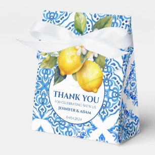 Blauwe Tegels Amalfi Lemon Bruiloft Dank je Tas Bedankdoosjes
