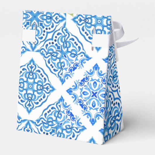 Blauwe Tegels Amalfi Lemon Bruiloft Dank je Tas Bedankdoosjes (Achterkant)