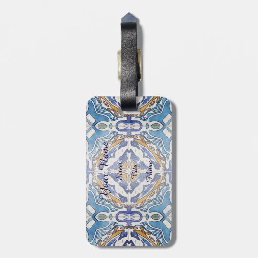 Blauwe tegels bagagelabel (Achterkant verticaal)
