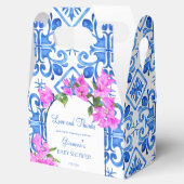 Blauwe tegels Bougainvillea baby shower, aangepast Bedankdoosjes (Geopend)