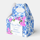 Blauwe tegels Bougainvillea baby shower, aangepast Bedankdoosjes (Voorkant Zijde)