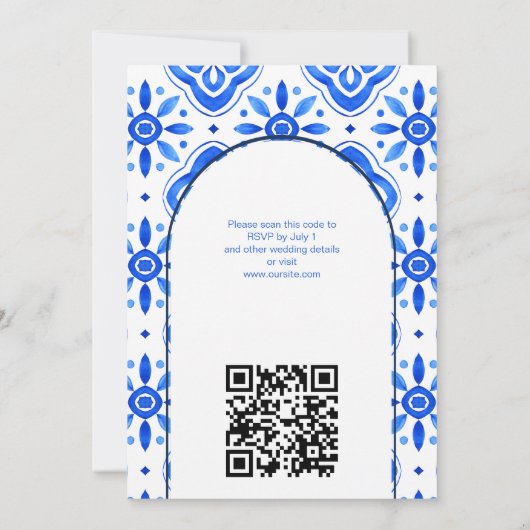 Blauwe Tegels Bougainvillea citroenen elegante bru Kaart (Achterkant)