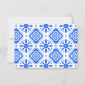 Blauwe Tegels Bougainvillea citroenen elegante bru RSVP Kaartje (Achterkant)