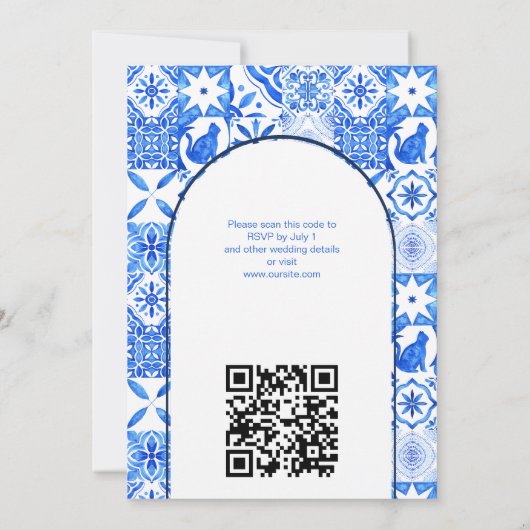 Blauwe tegels Bougainvillea citroenen elegante tro Kaart (Achterkant)