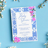 Blauwe Tegels Bougainvillea elegant baby shower Kaart