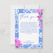 Blauwe Tegels Bougainvillea elegant  Bedankkaart (Voorkant)