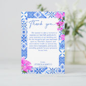 Blauwe Tegels Bougainvillea elegant  Bedankkaart (Staand voorkant)