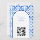 Blauwe Tegels Bougainvillea elegant bruiloft Kaart (Achterkant)