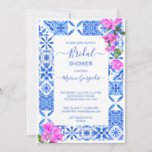 Blauwe Tegels Bougainvillea elegant vrijgezellenfe Kaart (Voorkant)