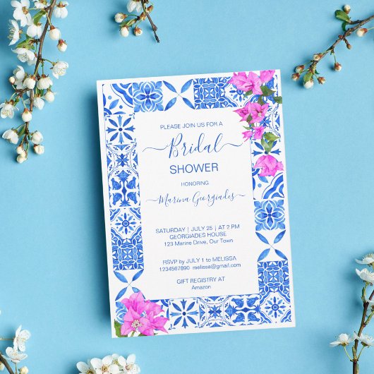 Blauwe Tegels Bougainvillea elegant vrijgezellenfe Kaart