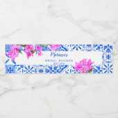 Blauwe Tegels Bougainvillea elegant vrijgezellenfe Waterfles Etiket (Enkel label)