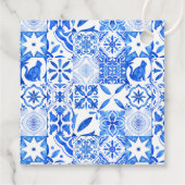 Blauwe Tegels Bougainvillea elegante bruidsdouche Bedankjes Labels (Achterkant)