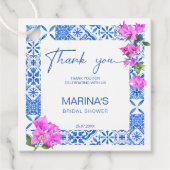 Blauwe Tegels Bougainvillea elegante bruidsdouche Bedankjes Labels (Voorkant)