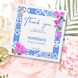 Blauwe Tegels Bougainvillea elegante bruiloft Bedankjes Labels