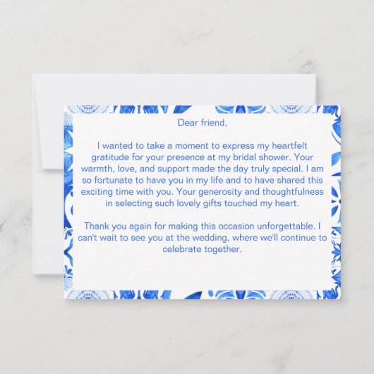 Blauwe Tegels Bougainvillea elegante bruiloft fees Bedankkaart (Achterkant)