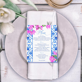 Blauwe tegels Bougainvillea Italiaans menu sjabloo