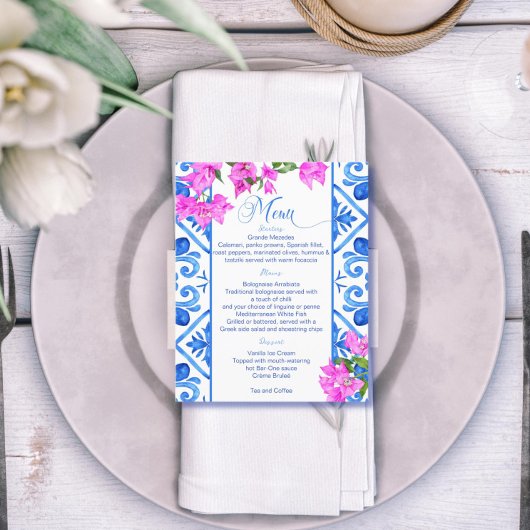 Blauwe tegels Bougainvillea Italiaans menu sjabloo
