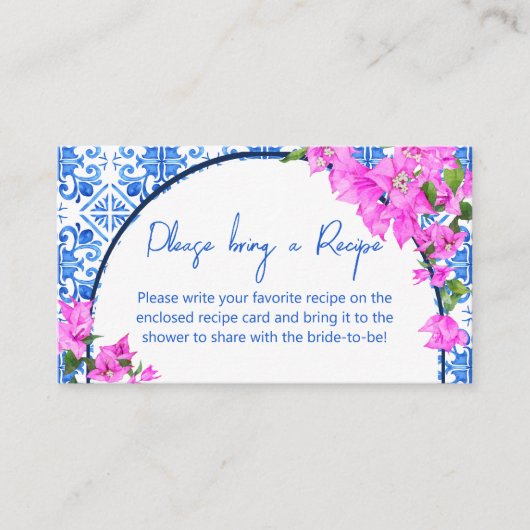 Blauwe Tegels Bougainvillea Mediterraans Receptenk Informatiekaartje (Voorkant)