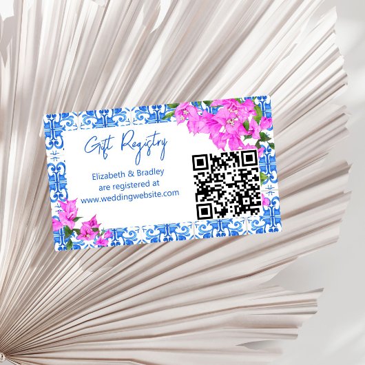 Blauwe Tegels Bougainvillea qr cadeau register Informatiekaartje
