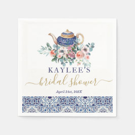 Blauwe tegels Bruidsdouche thee decor Servet