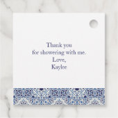 Blauwe tegels Bruidsdouche thee favor label (Achterkant)