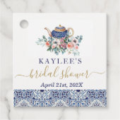 Blauwe tegels Bruidsdouche thee favor label (Voorkant)