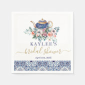 Blauwe tegels Bruidsdouche theedecoratie Servet (Voorkant)