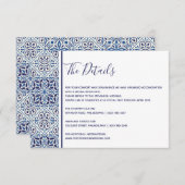 Blauwe tegels bruiloft details invoegen kaart (Voorkant / Achterkant)