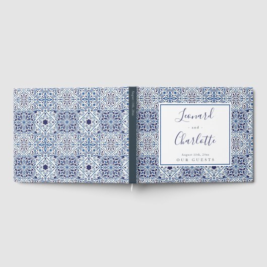 Blauwe tegels bruiloft gasten Boek aandenken (Volledig)
