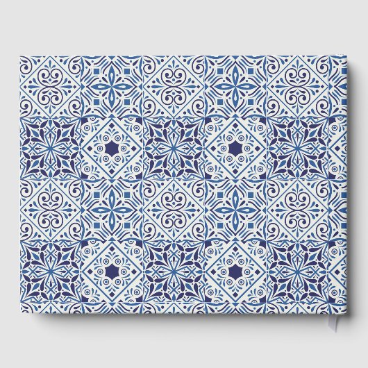 Blauwe tegels bruiloft gasten Boek aandenken (Achterkant)