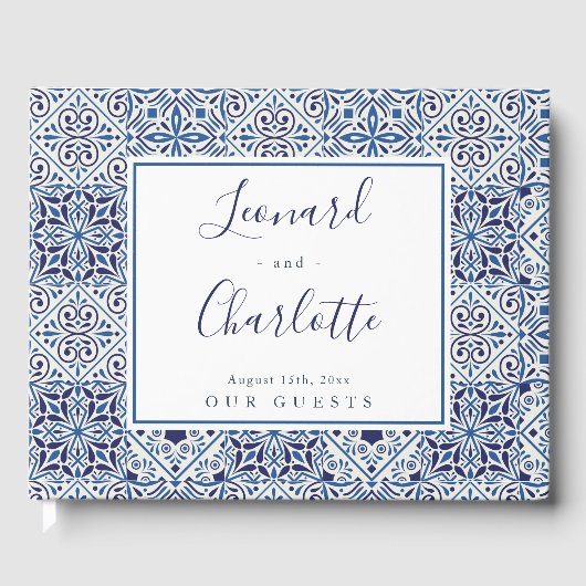 Blauwe tegels bruiloft gasten Boek aandenken (Voorkant)