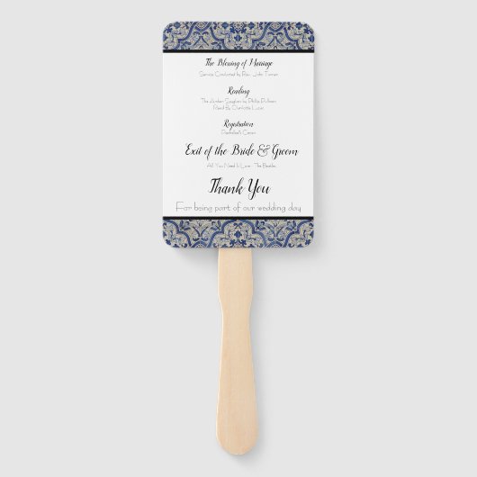 Blauwe Tegels Bruiloft Orde van Service Fan Handwaaier (Achterkant)
