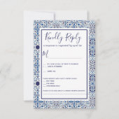 Blauwe Tegels Bruiloft RSVP Kaart (Voorkant)