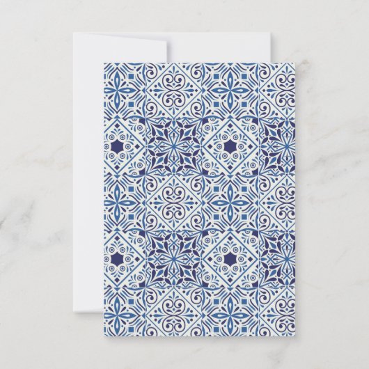 Blauwe Tegels Bruiloft RSVP Kaart (Achterkant)