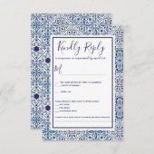 Blauwe Tegels Bruiloft RSVP Kaart (Voorkant / Achterkant)