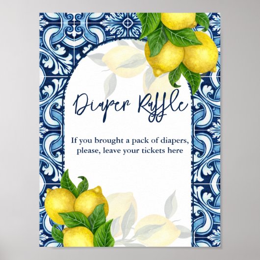 Blauwe tegels citroen Amalfi baby shower verloting Poster (Voorkant)