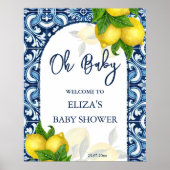 Blauwe tegels citroen Amalfi baby shower welkomstb Poster (Voorkant)