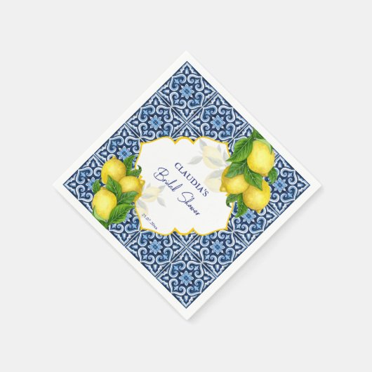 Blauwe tegels citroen Amalfi bruidsfeest feest aan Servet (Hoek)