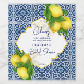 Blauwe tegels citroen Amalfi bruidsfeest feest aan Wijn Etiket (Enkel label)