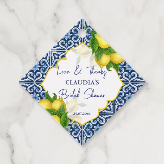 Blauwe tegels citroen Amalfi: Dank u wel Bedankjes Labels (Voorkant)