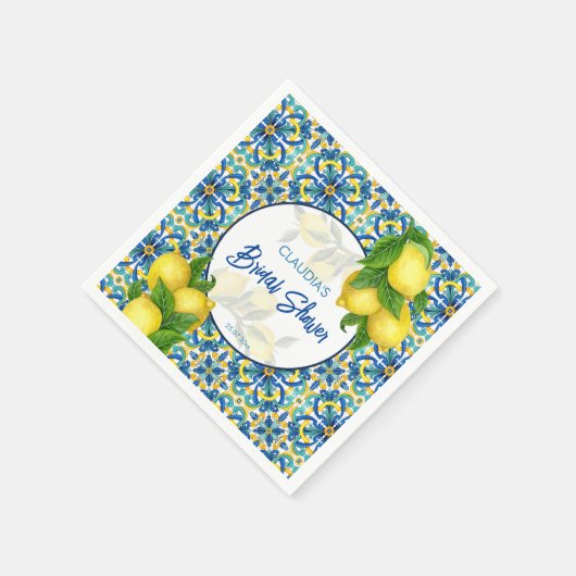 Blauwe tegels citroen Amalfi Positano bruidsdouche Servet (Hoek)