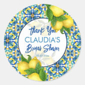 Blauwe tegels citroen Amalfi Positano bruidsfeest Ronde Sticker (Voorkant)