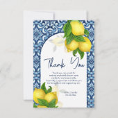 Blauwe tegels citroen Amalfi Positano bruidsfeestj Bedankkaart (Voorkant)