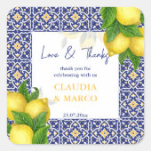 Blauwe tegels citroen Amalfi Positano dank je Vierkante Sticker (Voorkant)