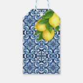 Blauwe tegels citroen Amalfi vrijgezellenfeest bed Cadeaulabel (Achterkant)