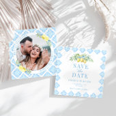 Blauwe Tegels Citroen Bewaar de Datum Foto Uitnodi